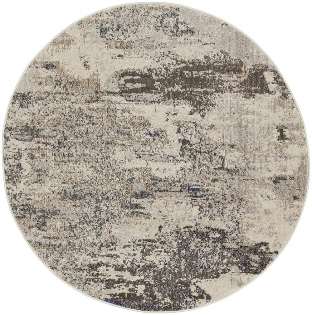 5' X 5' Ivory And Grey Round Abstract Power Loom Non Skid Area Rug - Homeroots - Flyclothing LLC