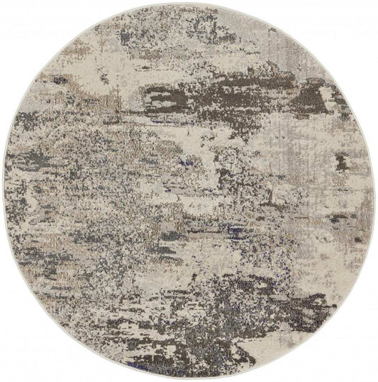 5' X 5' Ivory And Grey Round Abstract Power Loom Non Skid Area Rug - Homeroots - Flyclothing LLC