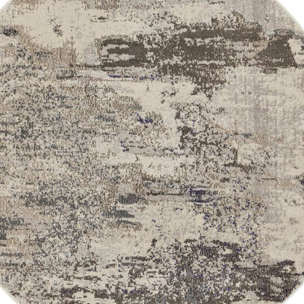 5' X 5' Ivory And Grey Round Abstract Power Loom Non Skid Area Rug - Homeroots - Flyclothing LLC