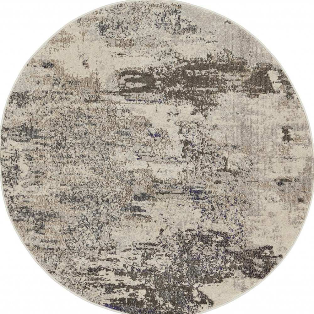 8' X 8' Ivory And Grey Round Abstract Power Loom Non Skid Area Rug - Homeroots - Flyclothing LLC