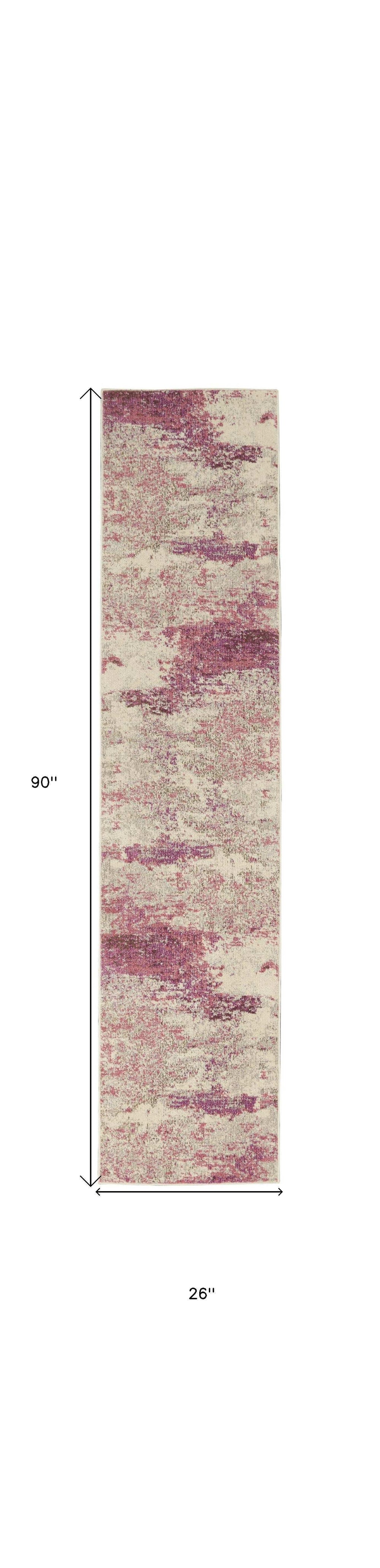 2' X 8' Ivory And Pink Abstract Power Loom Non Skid Runner Rug - Homeroots - Flyclothing LLC