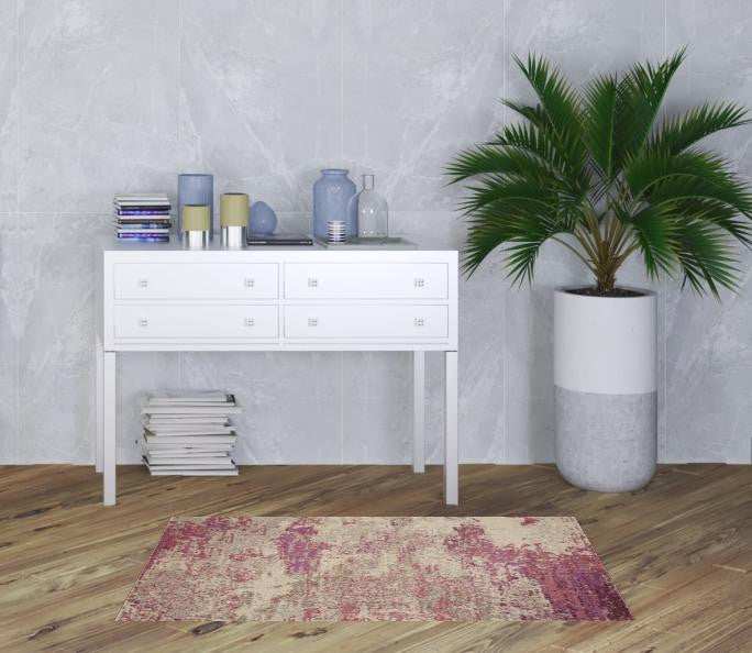 3' X 5' Ivory And Pink Abstract Power Loom Non Skid Area Rug - Homeroots - Flyclothing LLC