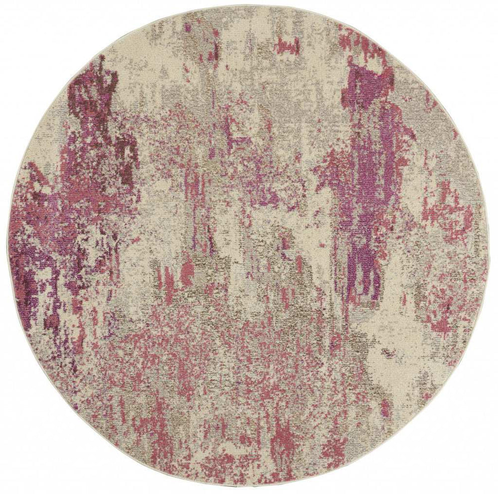 4' X 4' Ivory And Pink Round Abstract Power Loom Non Skid Area Rug - Homeroots - Flyclothing LLC