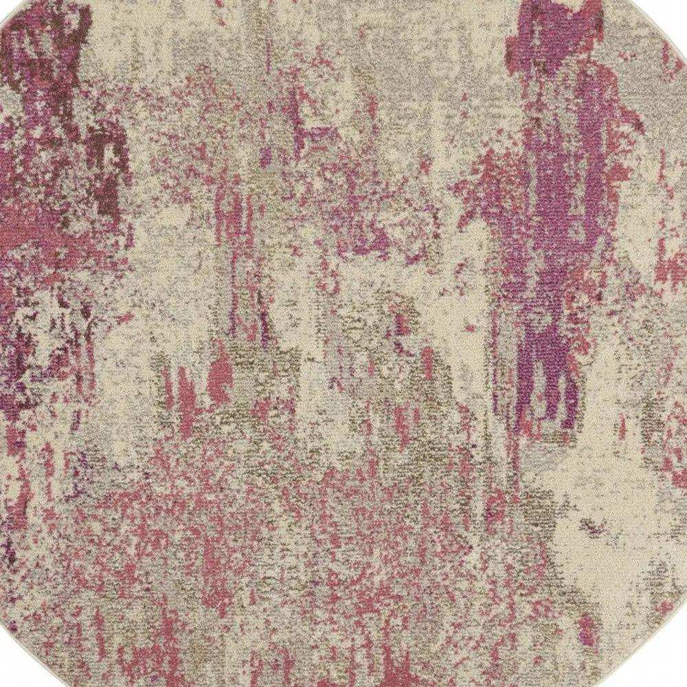 4' X 4' Ivory And Pink Round Abstract Power Loom Non Skid Area Rug - Homeroots - Flyclothing LLC