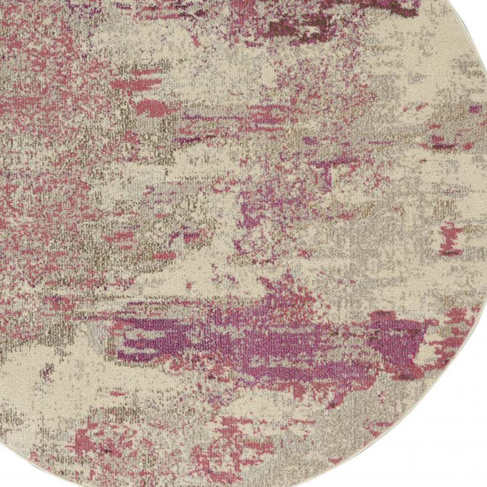 5' X 5' Ivory And Pink Round Abstract Power Loom Non Skid Area Rug - Homeroots - Flyclothing LLC