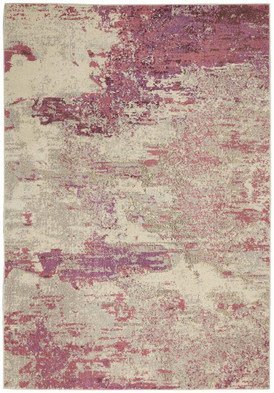 5' X 7' Ivory And Pink Abstract Power Loom Non Skid Area Rug - Homeroots - Flyclothing LLC