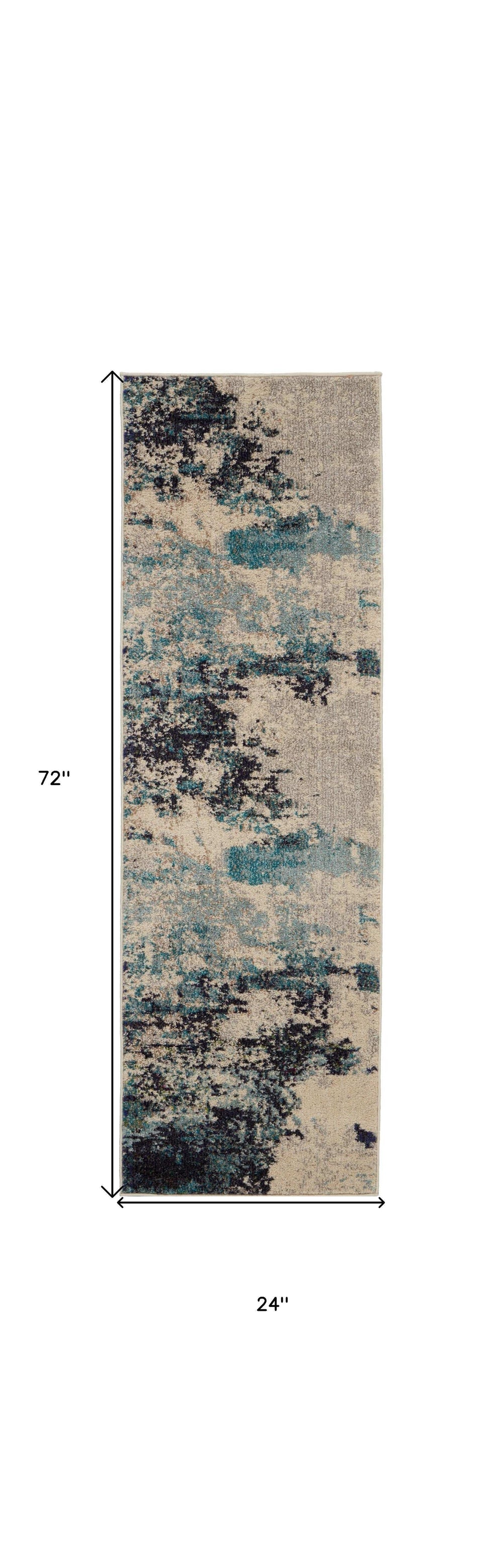 2' X 6' Ivory And Teal Blue Abstract Power Loom Non Skid Runner Rug - Homeroots - Flyclothing LLC