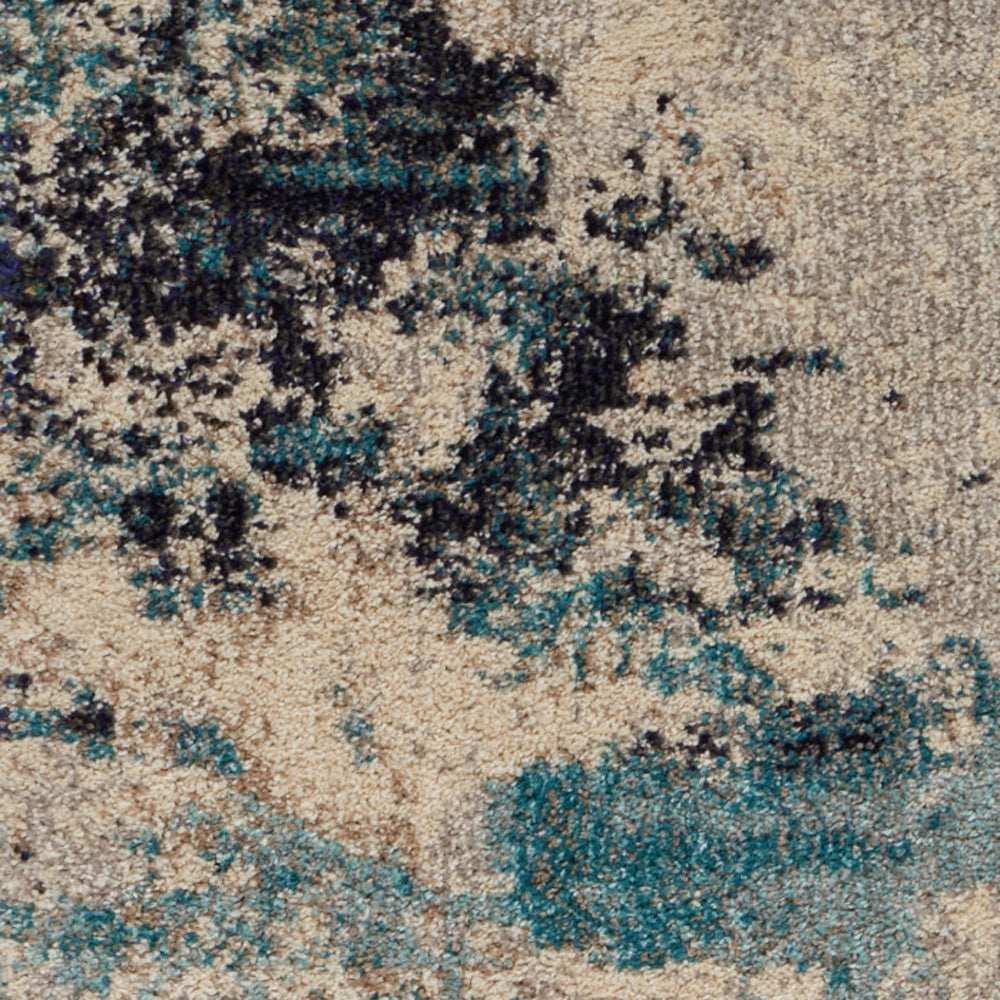 2' X 6' Ivory And Teal Blue Abstract Power Loom Non Skid Runner Rug - Homeroots - Flyclothing LLC