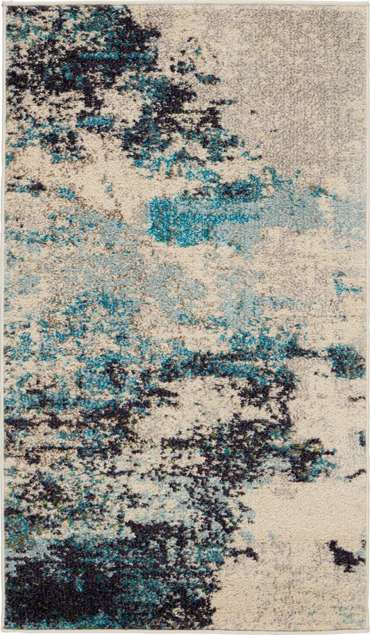2' X 4' Ivory And Teal Blue Abstract Power Loom Non Skid Area Rug - Homeroots - Flyclothing LLC