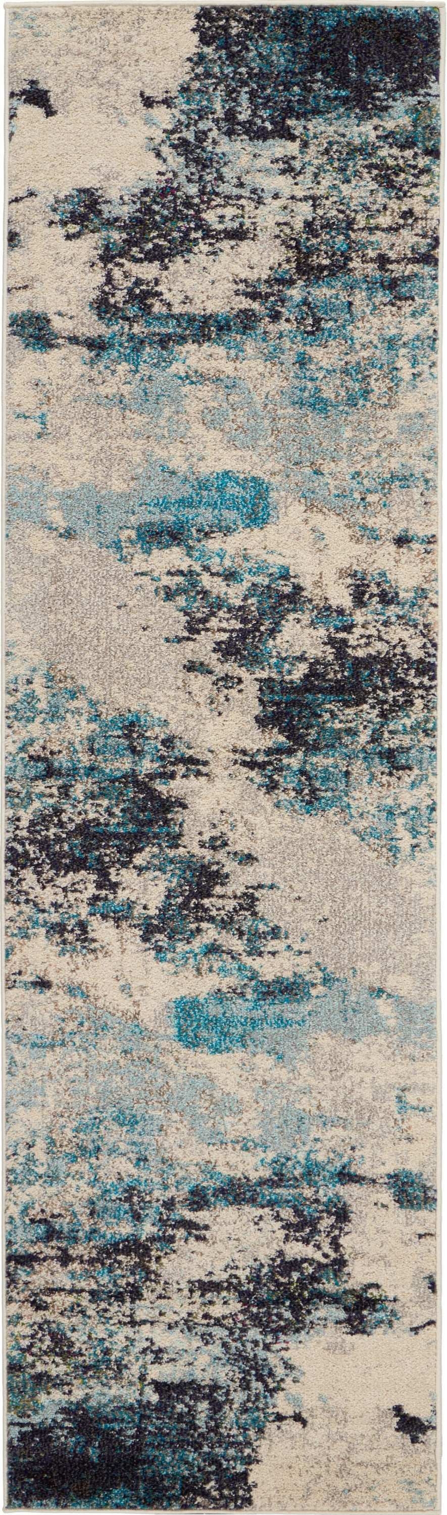 2' X 8' Ivory And Teal Blue Abstract Power Loom Non Skid Runner Rug - Homeroots - Flyclothing LLC