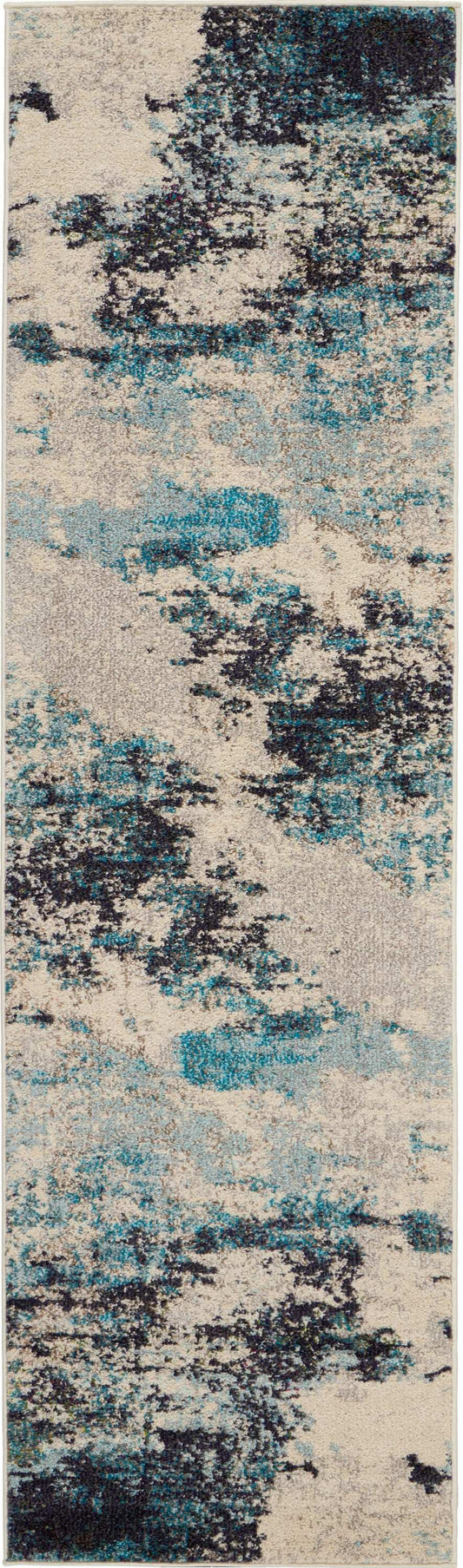 2' X 8' Ivory And Teal Blue Abstract Power Loom Non Skid Runner Rug - Homeroots - Flyclothing LLC