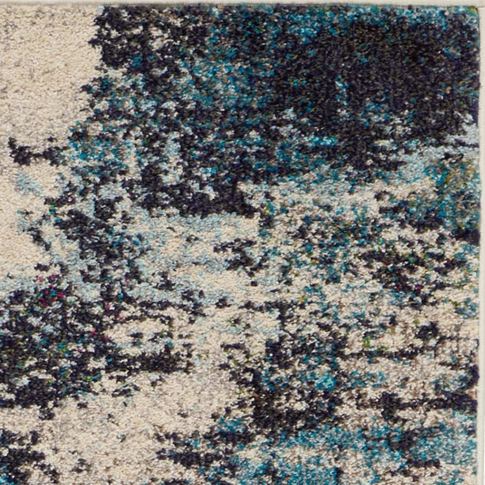2' X 8' Ivory And Teal Blue Abstract Power Loom Non Skid Runner Rug - Homeroots - Flyclothing LLC