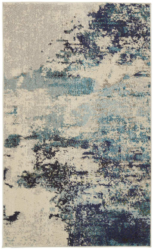 3' X 5' Ivory And Teal Blue Abstract Power Loom Non Skid Area Rug - Homeroots - Flyclothing LLC