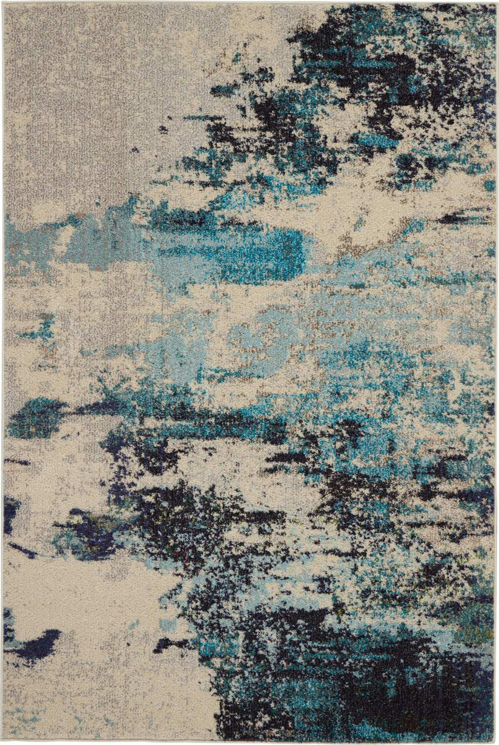 4' X 6' Ivory And Teal Blue Abstract Power Loom Non Skid Area Rug - Homeroots - Flyclothing LLC