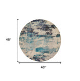 4' X 4' Ivory And Teal Blue Round Abstract Power Loom Non Skid Area Rug - Homeroots - Flyclothing LLC