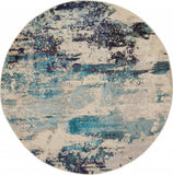 5' X 5' Ivory And Teal Blue Round Abstract Power Loom Non Skid Area Rug - Homeroots - Flyclothing LLC