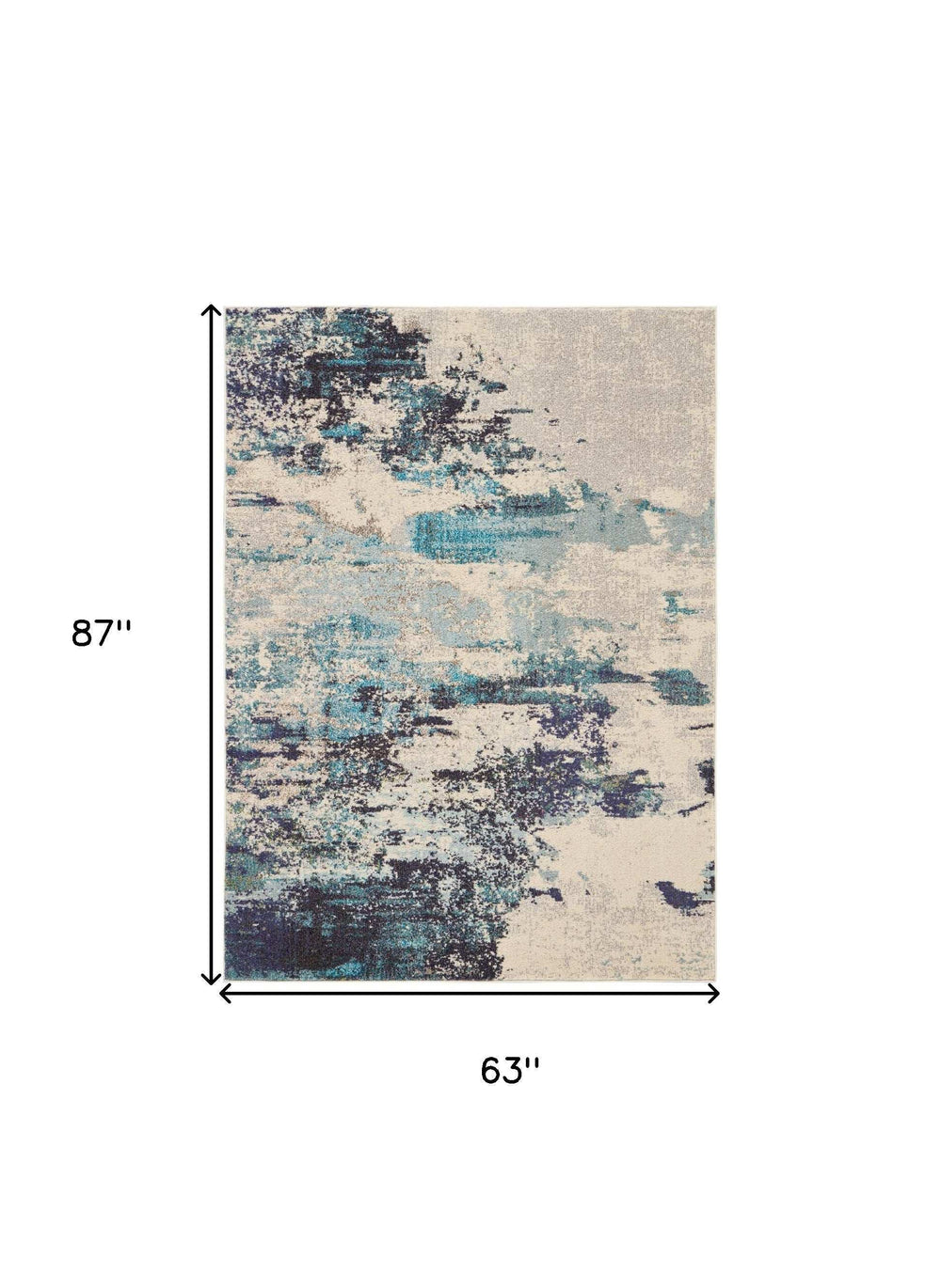 5' X 7' Ivory And Teal Blue Abstract Power Loom Non Skid Area Rug - Homeroots - Flyclothing LLC