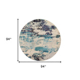 8' X 8' Ivory And Teal Blue Round Abstract Power Loom Non Skid Area Rug - Homeroots - Flyclothing LLC