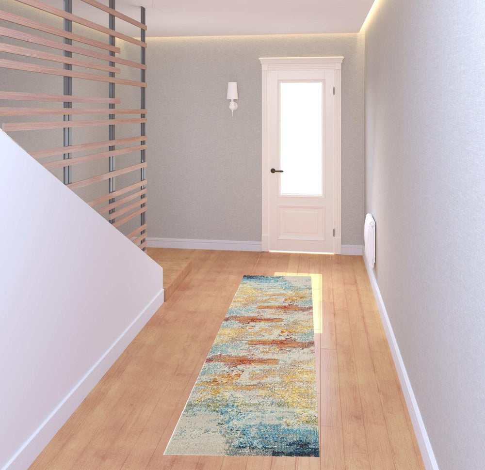 2' X 8' Sealife Abstract Power Loom Non Skid Runner Rug - Homeroots - Flyclothing LLC