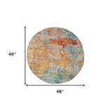 4' X 4' Ivory and Aqua Round Abstract Power Loom Non Skid Area Rug - Homeroots - Flyclothing LLC