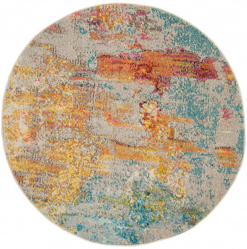 5' X 5' Sealife Round Abstract Power Loom Non Skid Area Rug - Homeroots - Flyclothing LLC