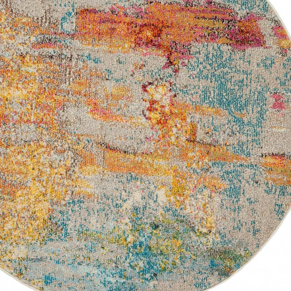 5' X 5' Sealife Round Abstract Power Loom Non Skid Area Rug - Homeroots - Flyclothing LLC