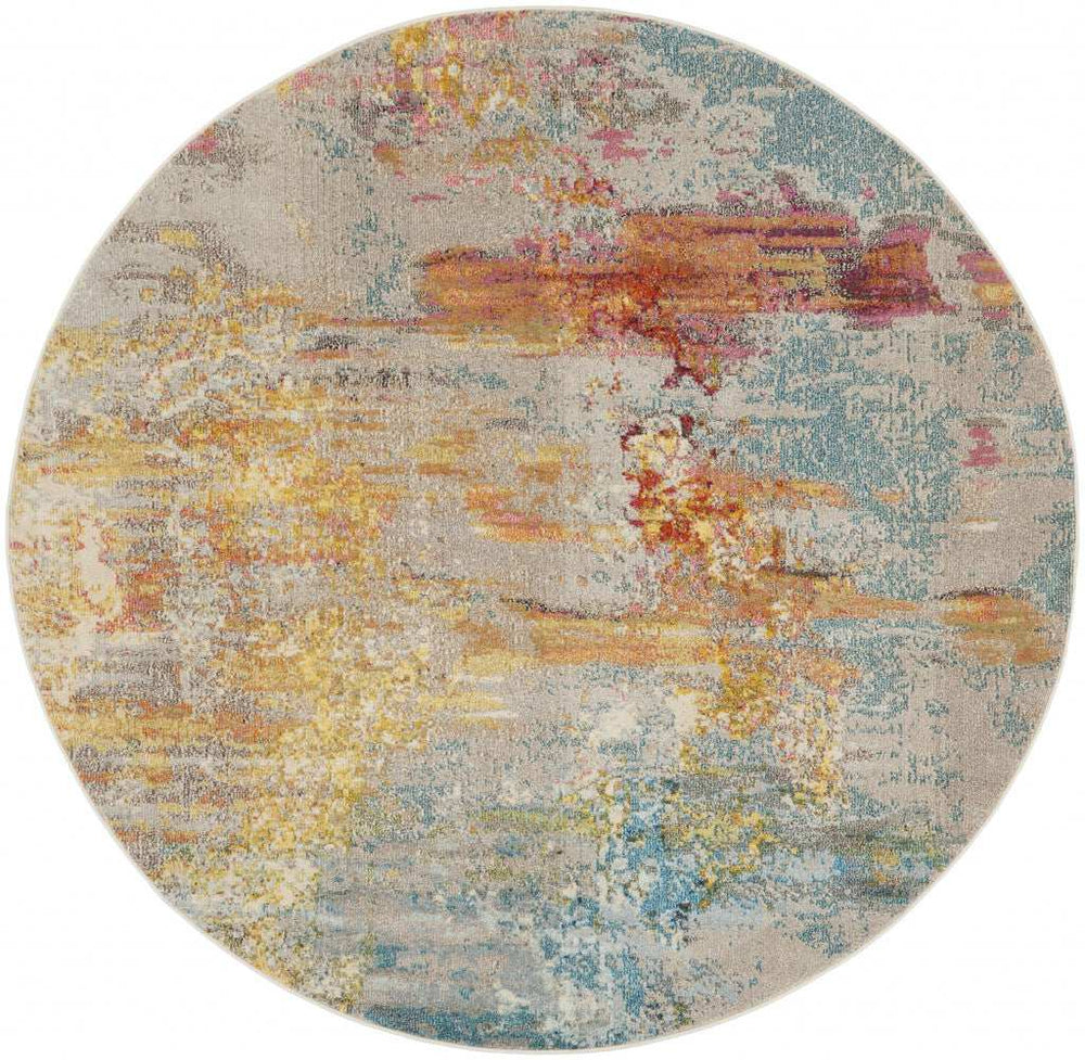8' X 8' Sealife Round Abstract Power Loom Non Skid Area Rug - Homeroots - Flyclothing LLC