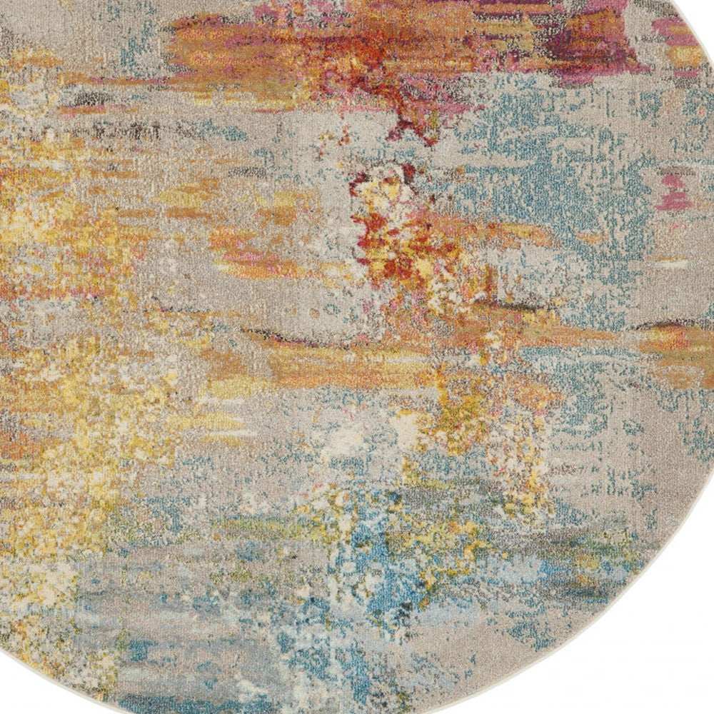 8' X 8' Sealife Round Abstract Power Loom Non Skid Area Rug - Homeroots - Flyclothing LLC