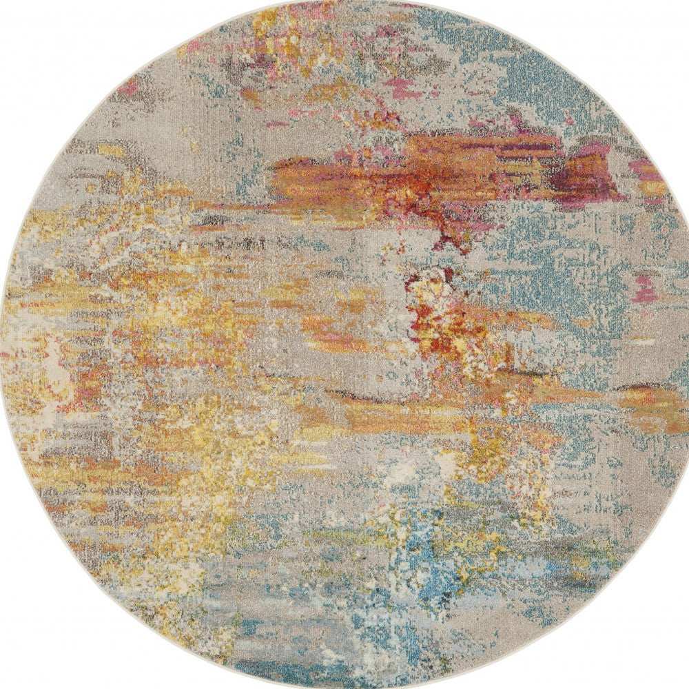8' X 8' Sealife Round Abstract Power Loom Non Skid Area Rug - Homeroots - Flyclothing LLC
