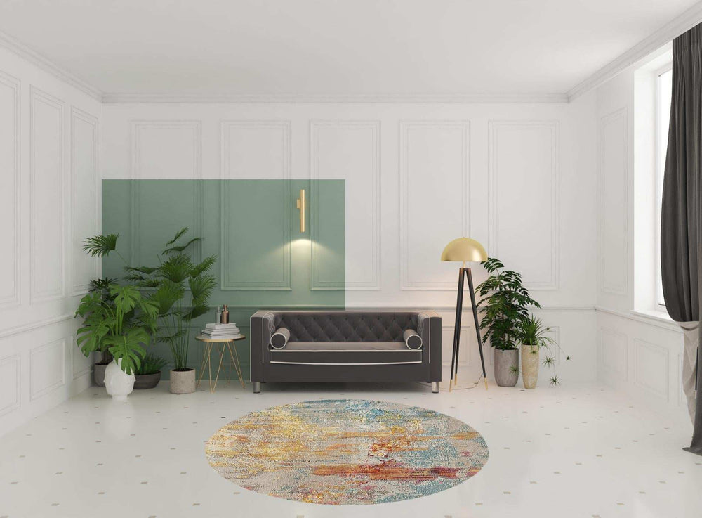 8' X 8' Sealife Round Abstract Power Loom Non Skid Area Rug - Homeroots - Flyclothing LLC