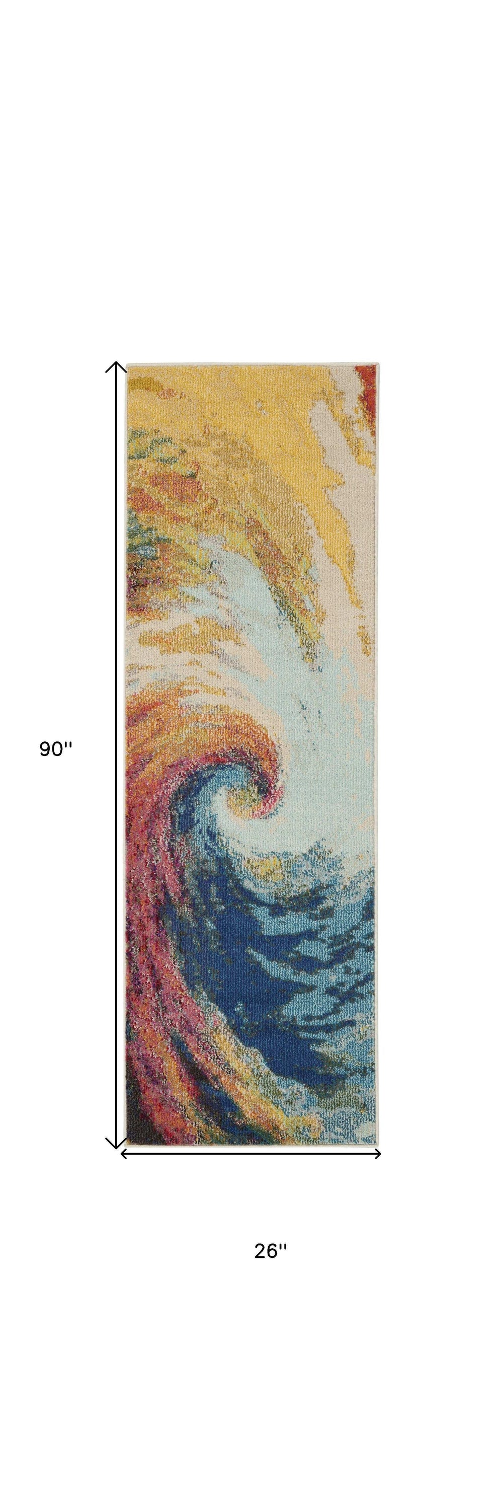 2' X 8' Wave Abstract Power Loom Non Skid Runner Rug - Homeroots - Flyclothing LLC