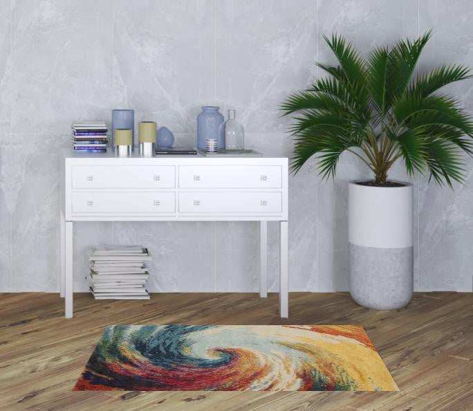 3' X 5' Wave Abstract Power Loom Non Skid Area Rug - Homeroots - Flyclothing LLC