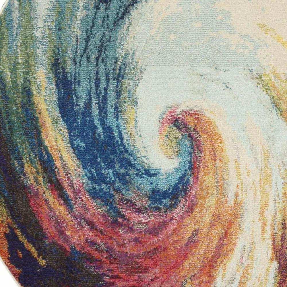 4' X 4' Wave Round Abstract Power Loom Non Skid Area Rug - Homeroots - Flyclothing LLC