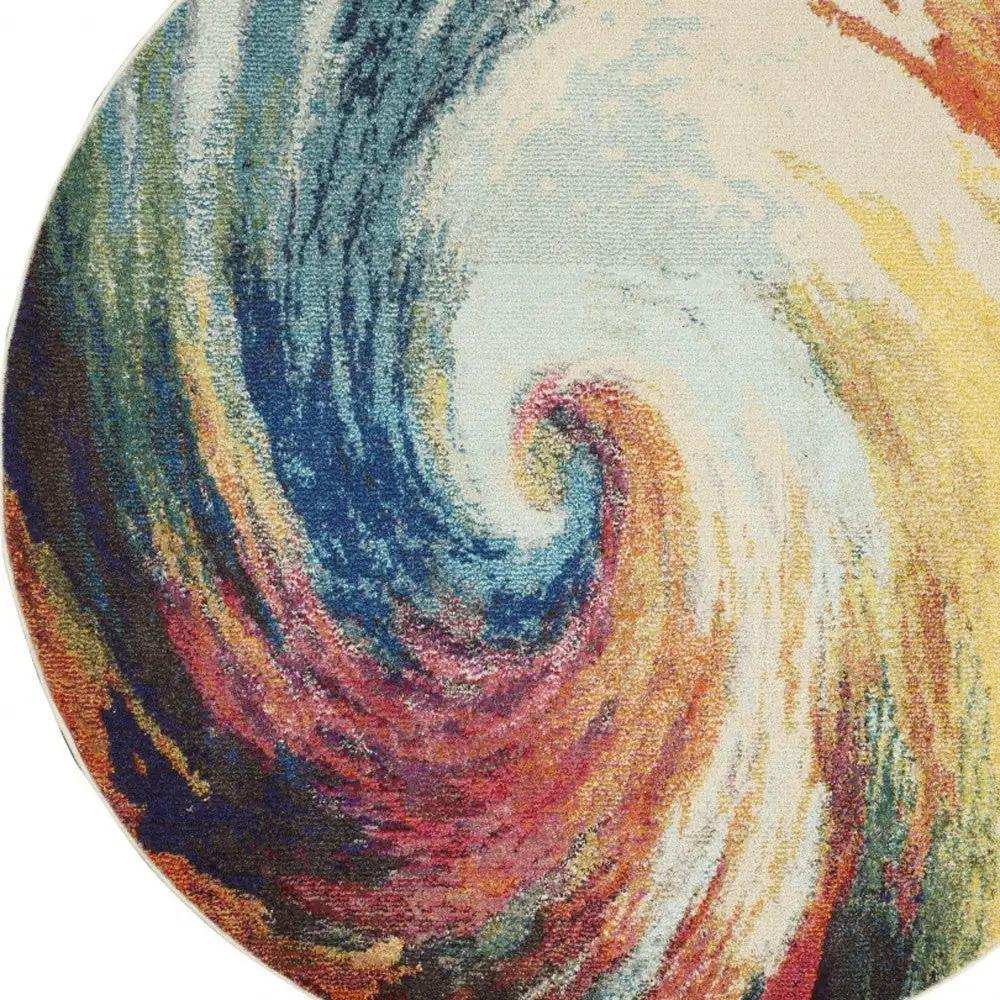4' X 4' Wave Round Abstract Power Loom Non Skid Area Rug - Homeroots - Flyclothing LLC
