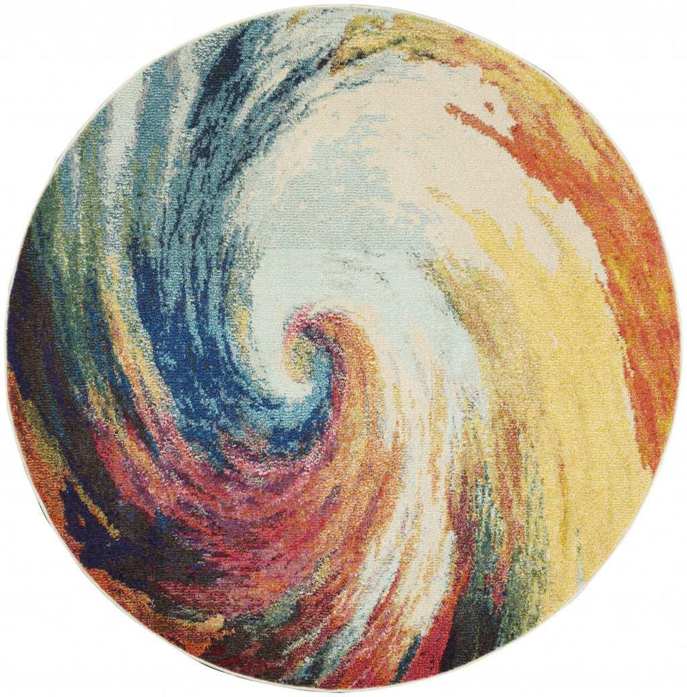5' X 5' Wave Round Abstract Power Loom Non Skid Area Rug - Homeroots - Flyclothing LLC