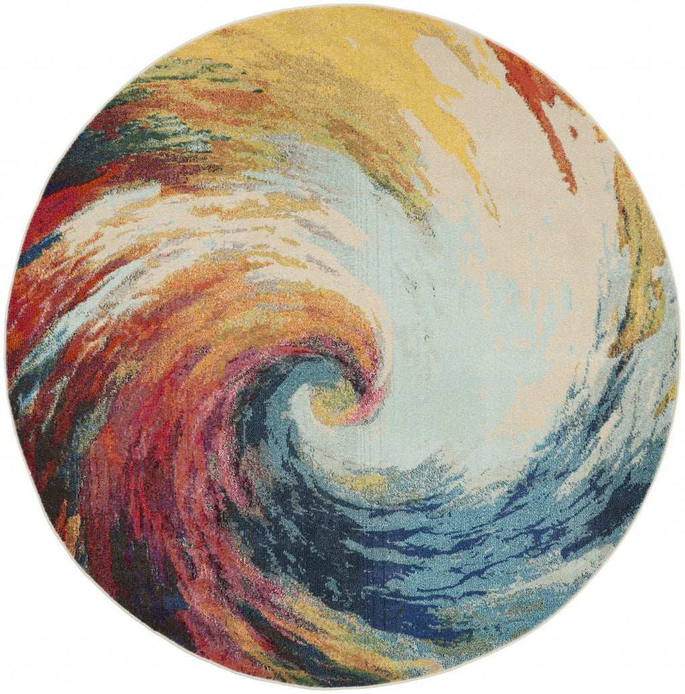 8' X 8' Wave Round Abstract Power Loom Non Skid Area Rug - Homeroots - Flyclothing LLC