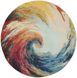 8' X 8' Wave Round Abstract Power Loom Non Skid Area Rug - Homeroots - Flyclothing LLC