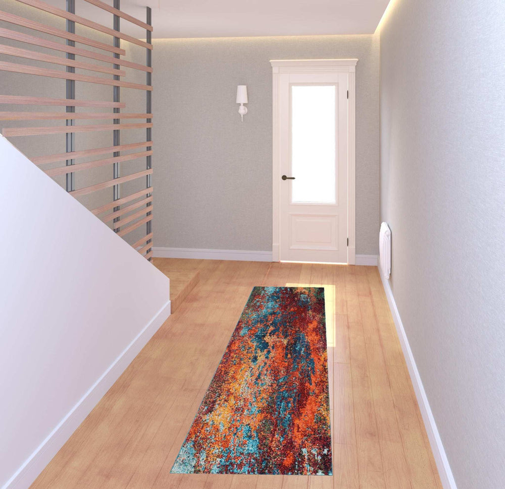 2' X 8' Atlantic Abstract Power Loom Non Skid Runner Rug - Homeroots - Flyclothing LLC