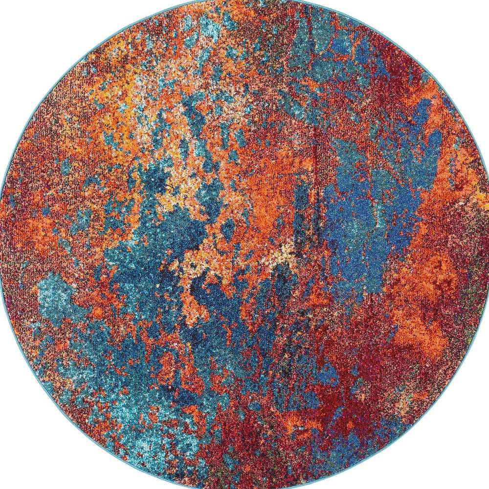 5' X 5' Atlantic Round Abstract Power Loom Non Skid Area Rug - Homeroots - Flyclothing LLC