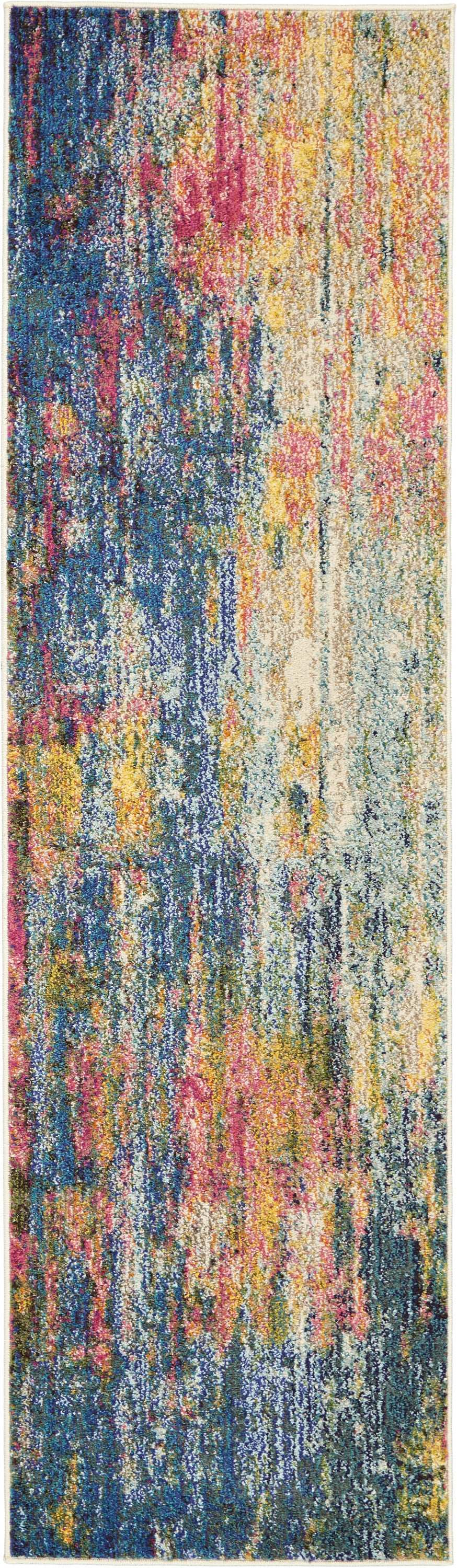 2' X 8' Blue And Yellow Abstract Power Loom Non Skid Runner Rug - Homeroots - Flyclothing LLC