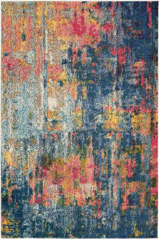 4' X 6' Blue And Yellow Abstract Power Loom Non Skid Area Rug - Homeroots - Flyclothing LLC