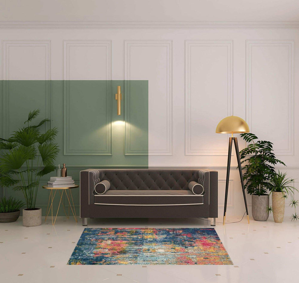 4' X 6' Blue And Yellow Abstract Power Loom Non Skid Area Rug - Homeroots - Flyclothing LLC