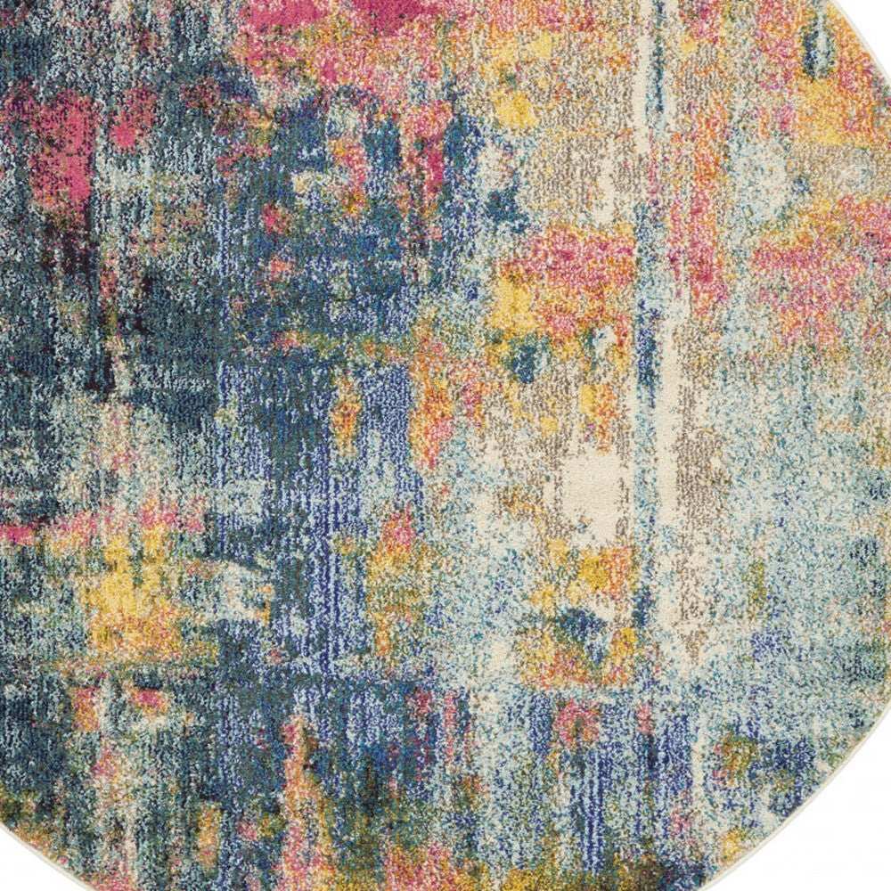 4' X 4' Blue And Yellow Abstract Power Loom Non Skid Area Rug - Homeroots - Flyclothing LLC