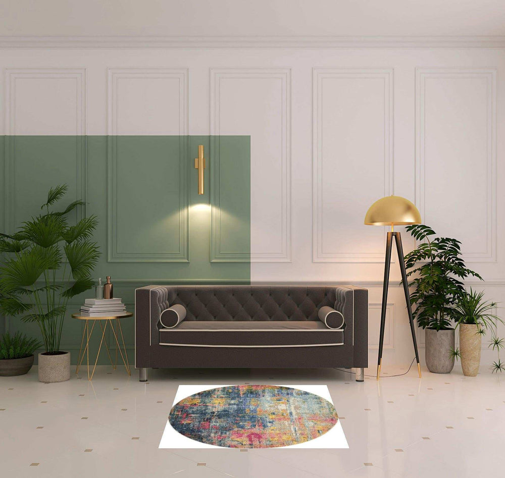 4' X 4' Blue And Yellow Abstract Power Loom Non Skid Area Rug - Homeroots - Flyclothing LLC