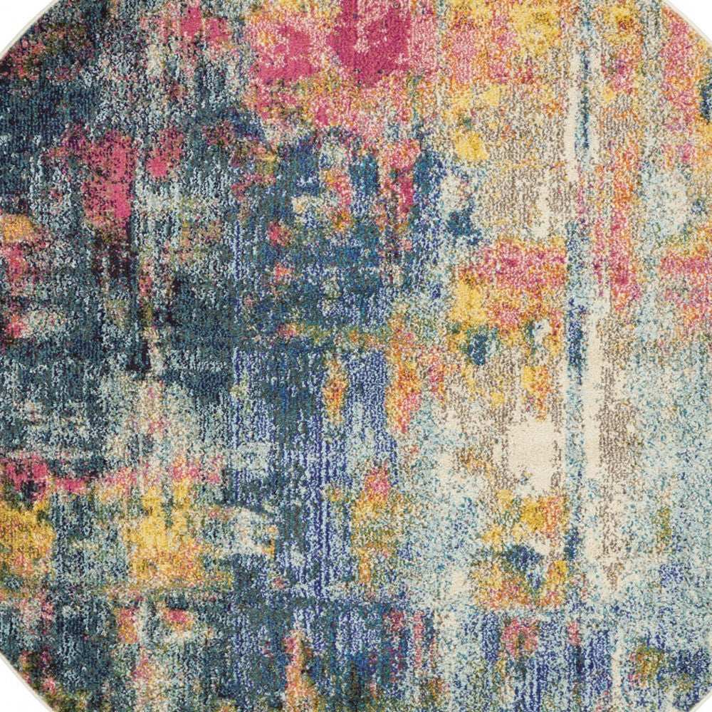 5' X 5' Blue And Yellow Round Abstract Power Loom Non Skid Area Rug - Homeroots - Flyclothing LLC