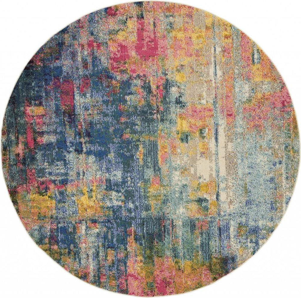 8' X 8' Blue And Yellow Round Abstract Power Loom Non Skid Area Rug - Homeroots - Flyclothing LLC
