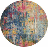 8' X 8' Blue And Yellow Round Abstract Power Loom Non Skid Area Rug - Homeroots - Flyclothing LLC