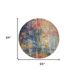 8' X 8' Blue And Yellow Round Abstract Power Loom Non Skid Area Rug - Homeroots - Flyclothing LLC