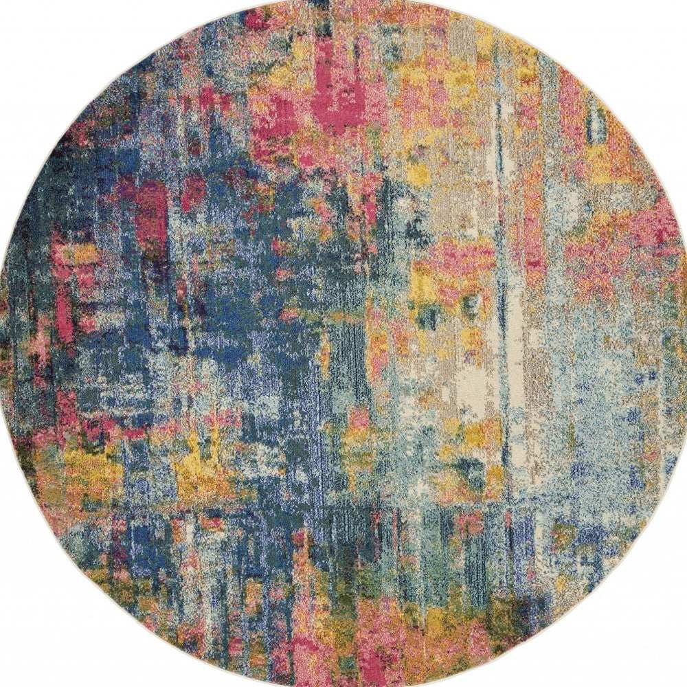 8' X 8' Blue And Yellow Round Abstract Power Loom Non Skid Area Rug - Homeroots - Flyclothing LLC