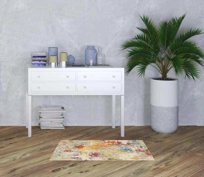 2' X 4' Ivory Abstract Power Loom Non Skid Area Rug - Homeroots - Flyclothing LLC